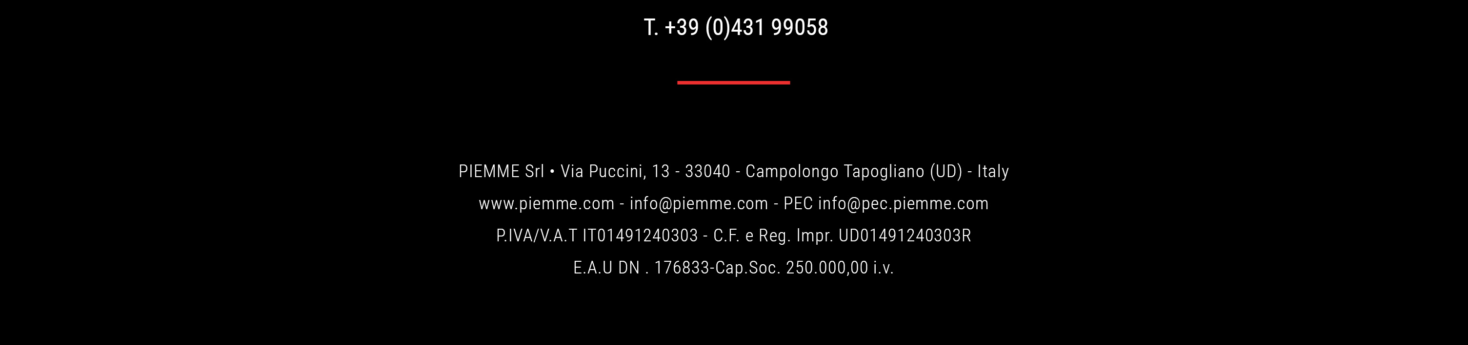 footer PIEMME S.r.l. - via Puccini 13 33040 Campologno Tapogliano UD